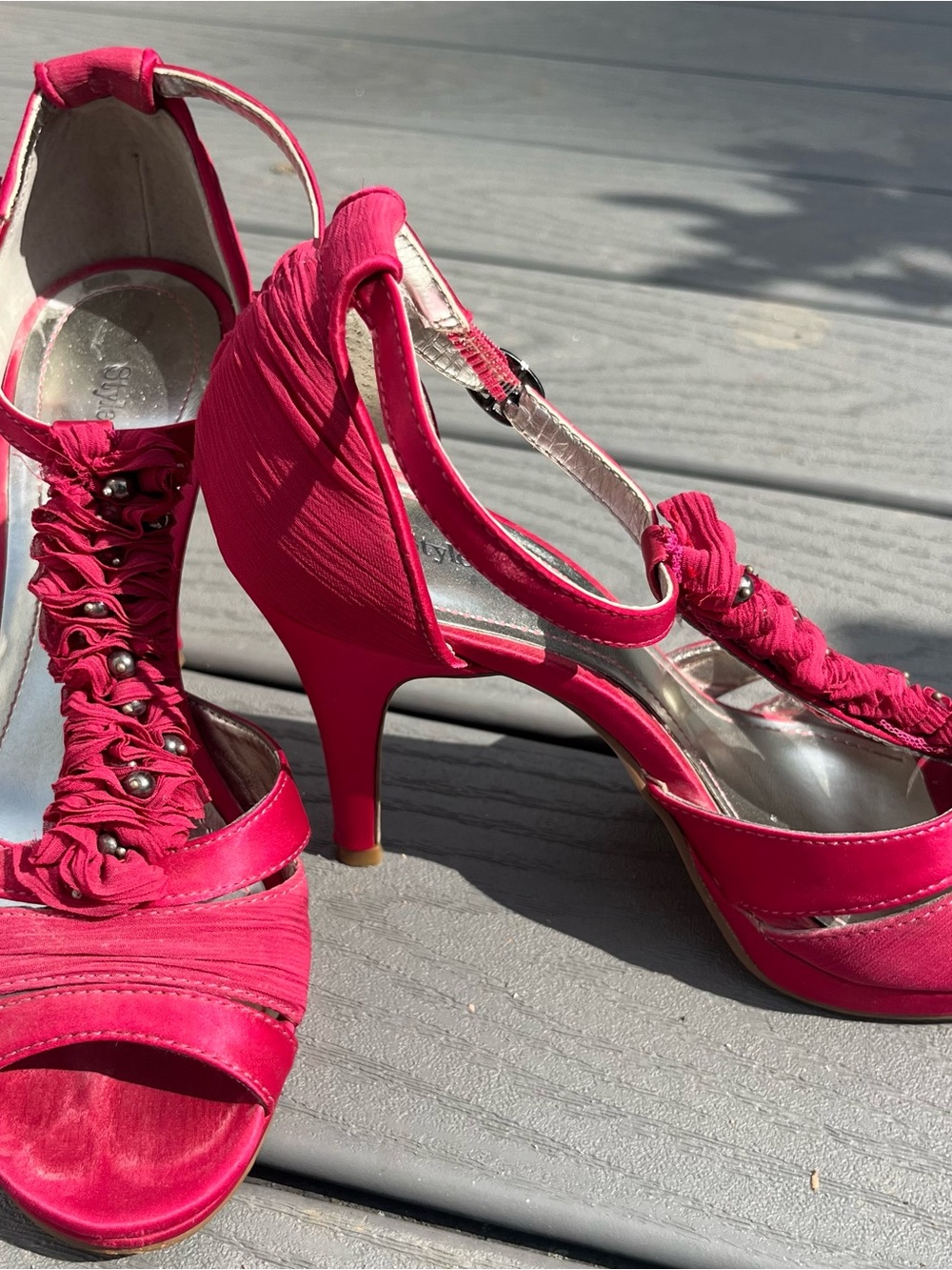 Style & Co. Hot Pink Strappy open Toe High Heels Gently Worn No Box see photos